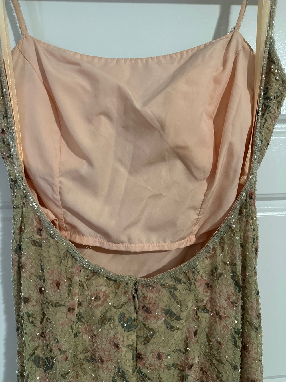 Beaded Strapless Olive Green Evening Gown - Picture 3 of 6